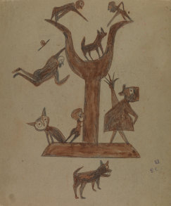 Untitled (Construction with Yawping Woman) by Bill Traylor from the collection of the Smithsonian American Art Museum @1994 Bill Traylor Family Trust
